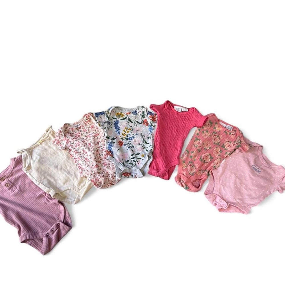 Baby Girl 0-3M Bodysuit Bundle 7 Pc Old Navy Carter's Floral Pink Onesies